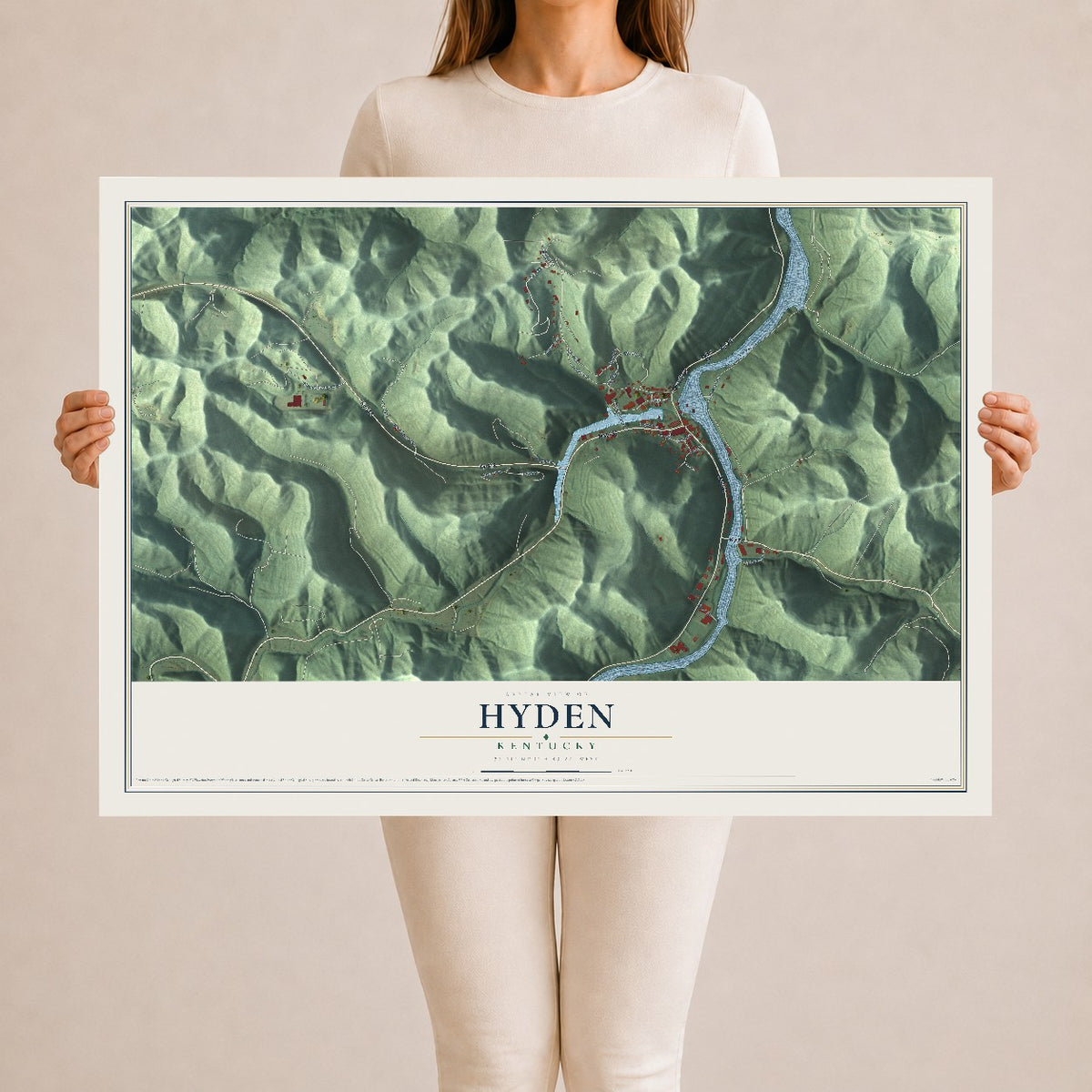 Map of Hyden, Kentucky, 24 x 36 inch unframed archival matte print