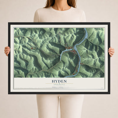 Map of Hyden, Kentucky, 24 x 36 inch print in a black wood frame