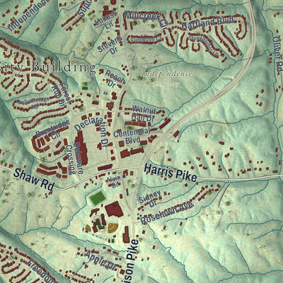 Close-up of the map of Independence, Kentucky print showing street and building detail