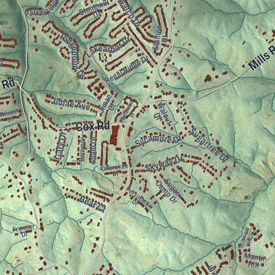 Second close-up of the map of Independence, Kentucky print showing more streets and buildings
