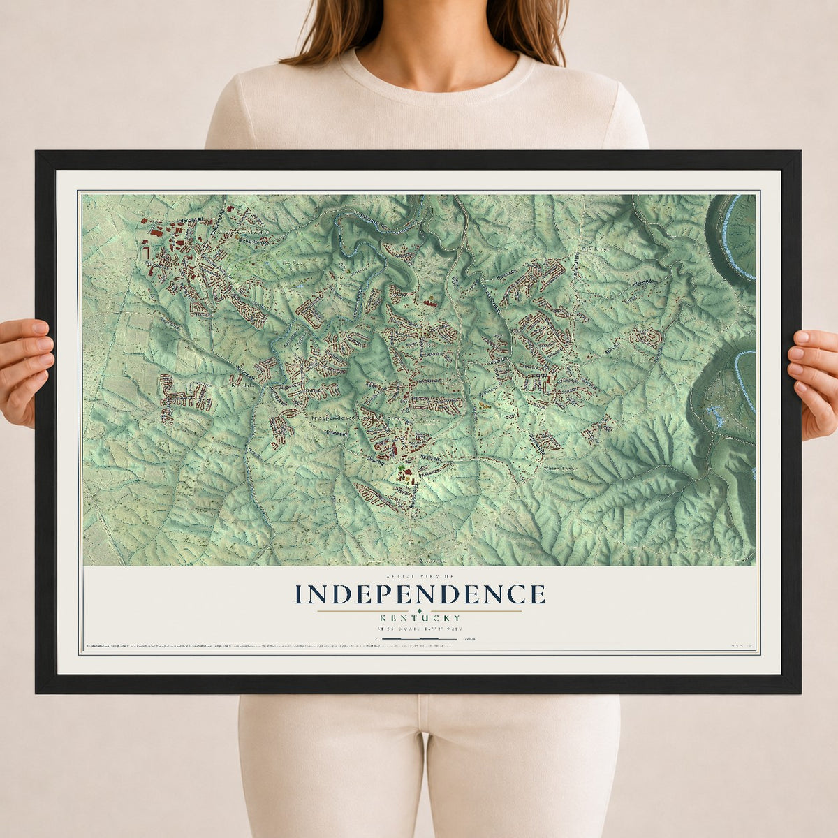 Map of Independence, Kentucky, 18 x 24 inch print in a black wood frame