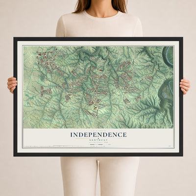 Map of Independence, Kentucky, 24 x 36 inch print in a black wood frame