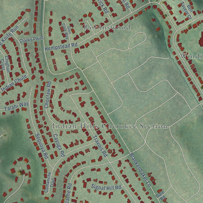 Close-up of the map of Indian Hills, Kentucky print showing street and building detail