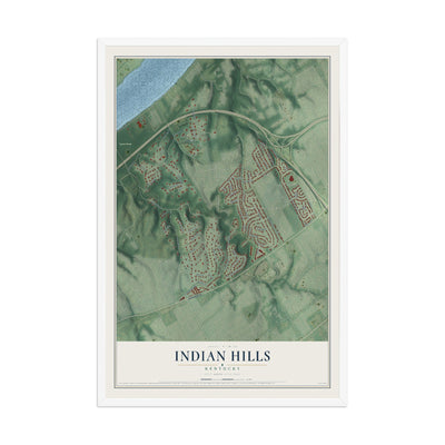 Map of Indian Hills, Kentucky, 12 x 18 inch print in a white wood frame