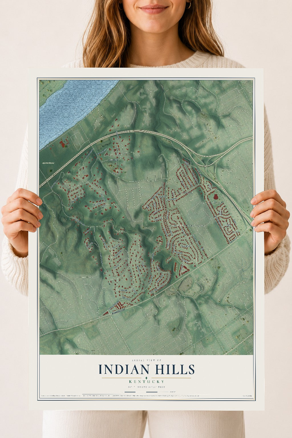 Map of Indian Hills, Kentucky, 18 x 24 inch unframed archival matte print
