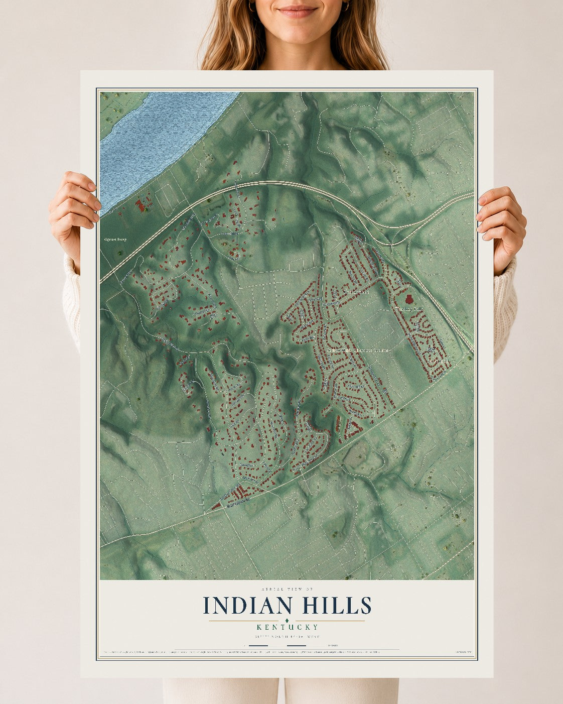 Map of Indian Hills, Kentucky, 24 x 36 inch unframed archival matte print