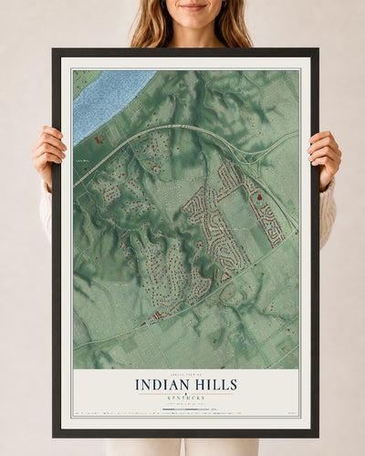Map of Indian Hills, Kentucky, 24 x 36 inch print in a black wood frame