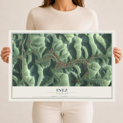 Map of Inez, Kentucky, 12 x 18 inch unframed archival matte print