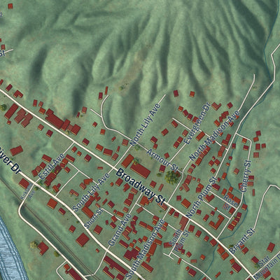 Second close-up of the map of Irvine, Kentucky print showing more streets and buildings