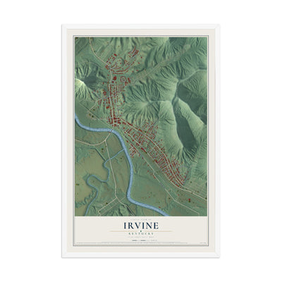 Map of Irvine, Kentucky, 12 x 18 inch print in a white wood frame