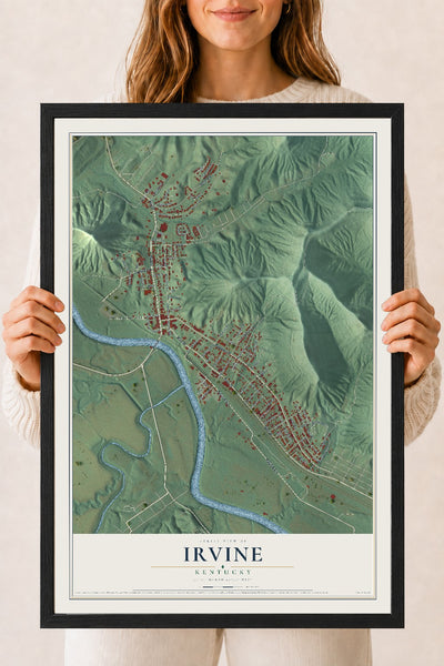 Map of Irvine, Kentucky, 18 x 24 inch print in a black wood frame
