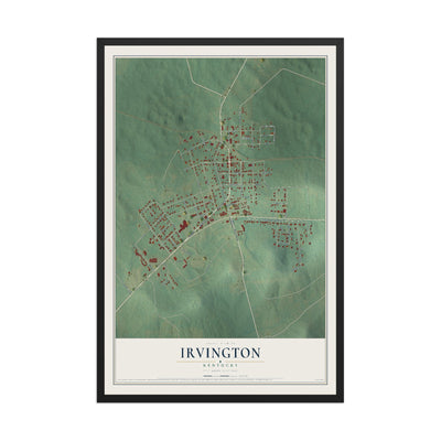 Map of Irvington, Kentucky, 12 x 18 inch print in a black wood frame