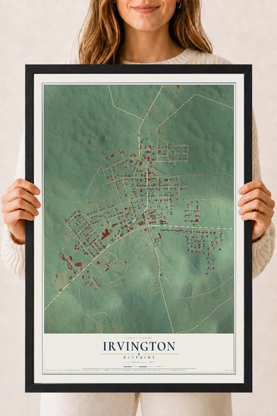 Map of Irvington, Kentucky, 18 x 24 inch print in a black wood frame