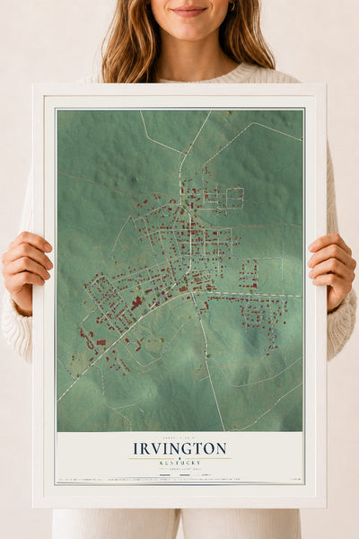 Map of Irvington, Kentucky, 18 x 24 inch print in a white wood frame