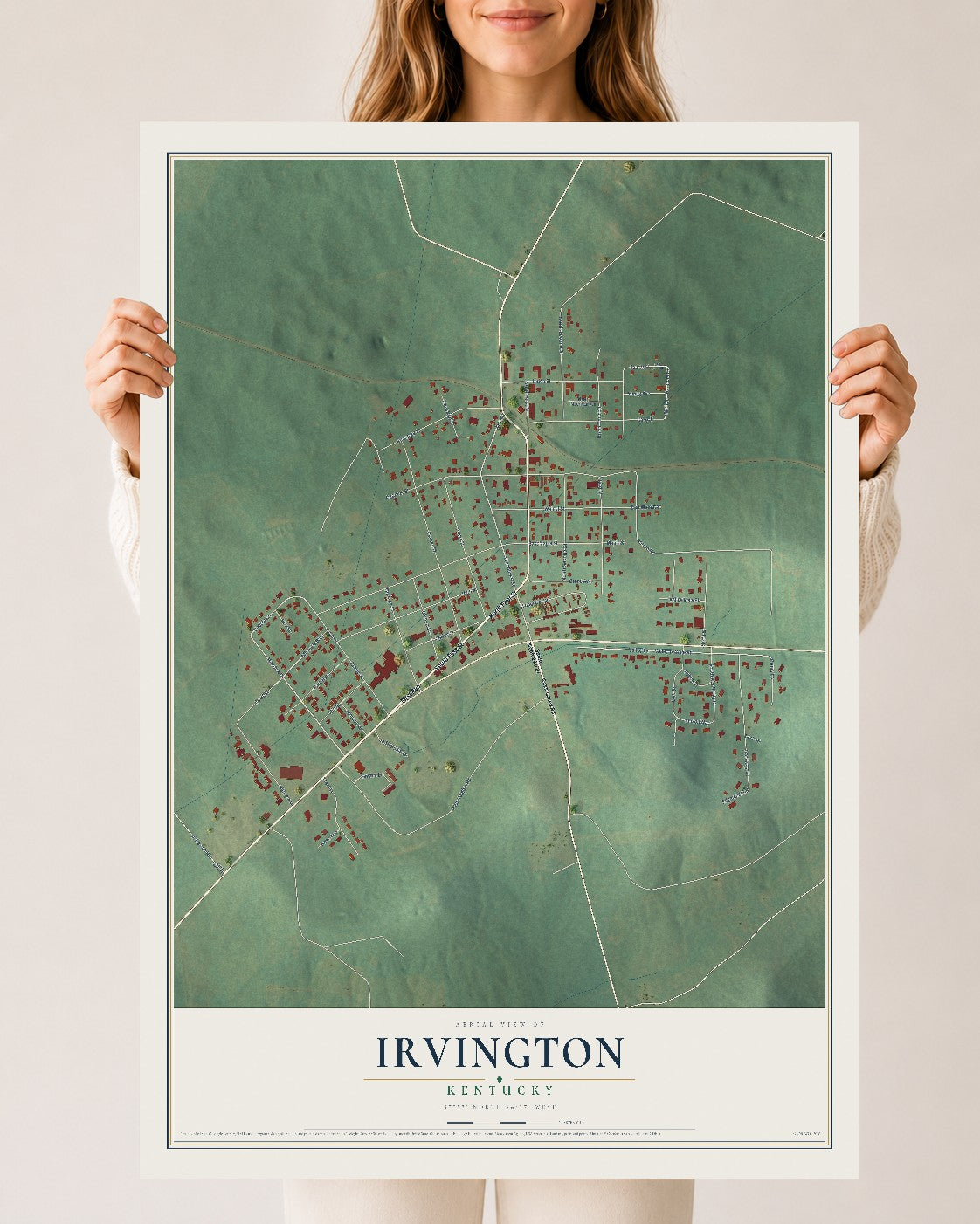 Map of Irvington, Kentucky, 24 x 36 inch unframed archival matte print