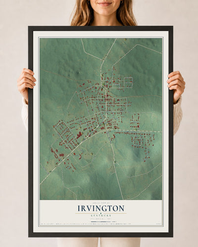 Map of Irvington, Kentucky, 24 x 36 inch print in a black wood frame
