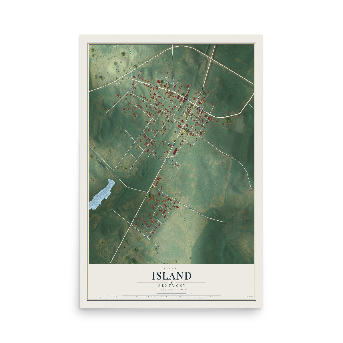 Map of Island, Kentucky, 12 x 18 inch unframed archival matte print