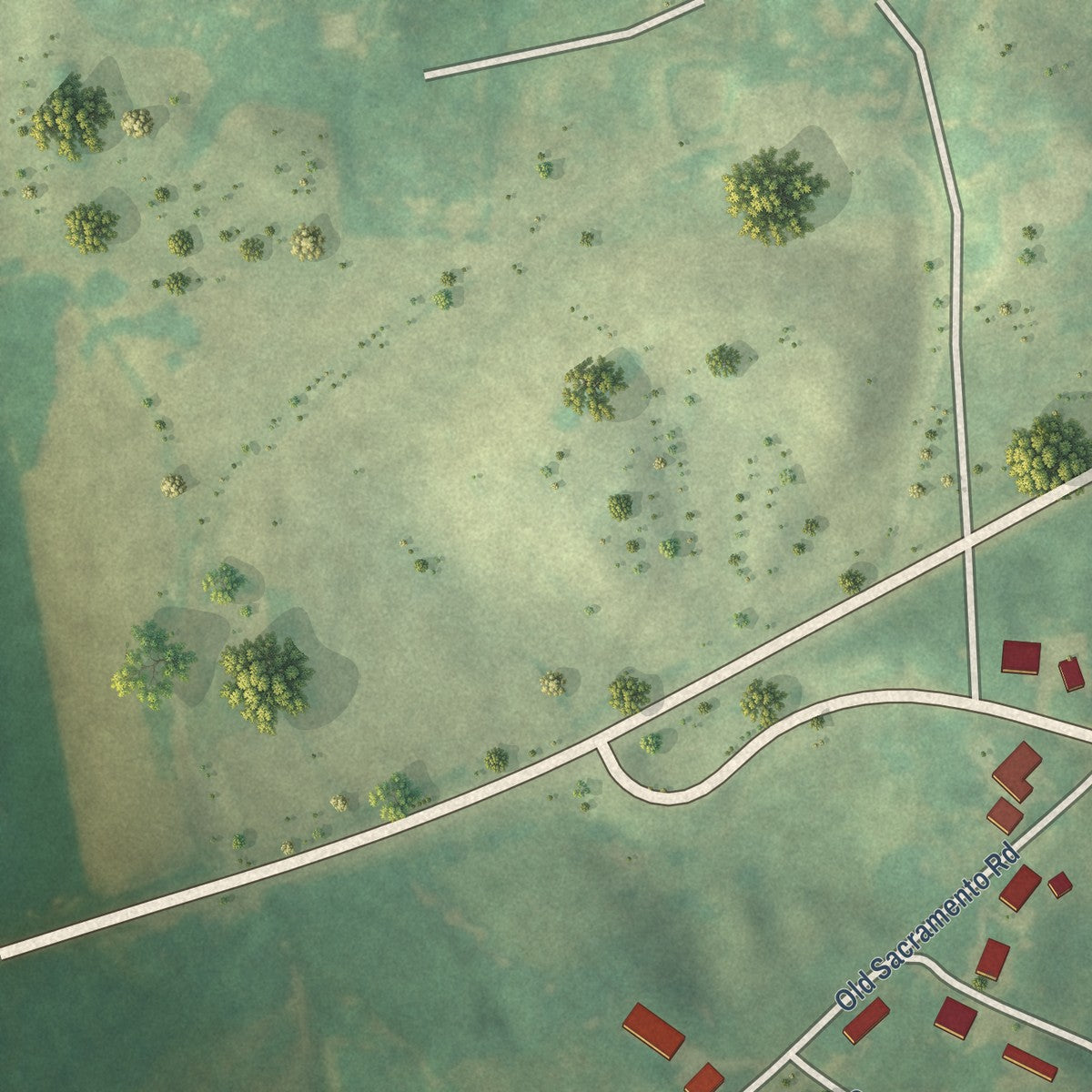 Second close-up of the map of Island, Kentucky print showing more streets and buildings