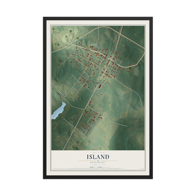 Map of Island, Kentucky, 12 x 18 inch print in a black wood frame