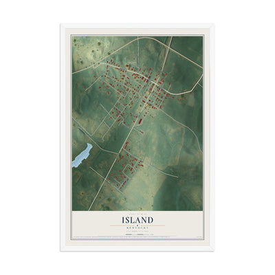 Map of Island, Kentucky, 12 x 18 inch print in a white wood frame