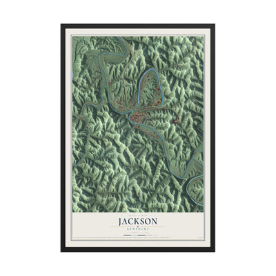 Map of Jackson, Kentucky, 12 x 18 inch print in a black wood frame