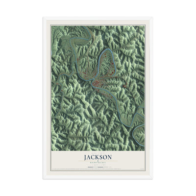 Map of Jackson, Kentucky, 12 x 18 inch print in a white wood frame