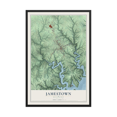 Map of Jamestown, Kentucky, 12 x 18 inch print in a black wood frame