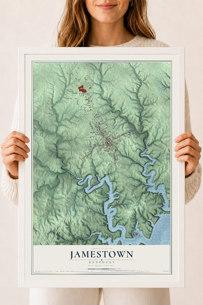 Map of Jamestown, Kentucky, 18 x 24 inch print in a white wood frame