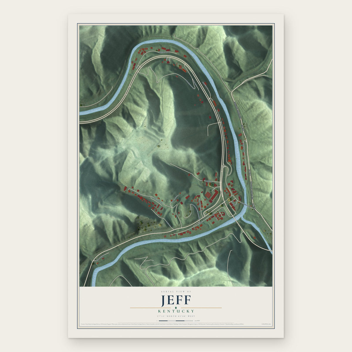 Jeff, Kentucky map print, the full design