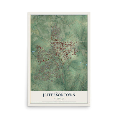 Map of Jeffersontown, Kentucky, 12 x 18 inch unframed archival matte print