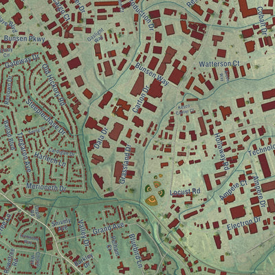 Close-up of the map of Jeffersontown, Kentucky print showing street and building detail