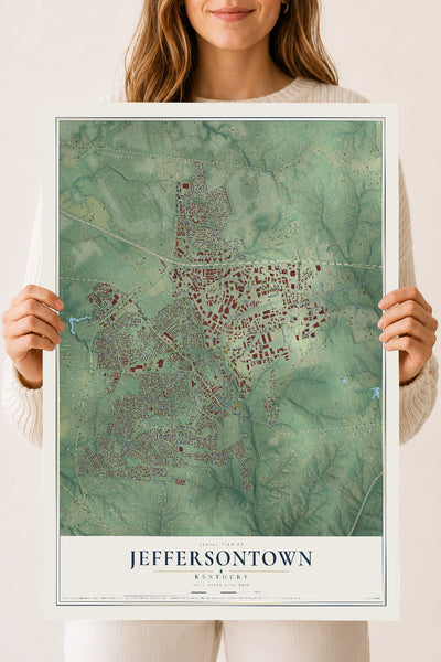 Map of Jeffersontown, Kentucky, 18 x 24 inch unframed archival matte print
