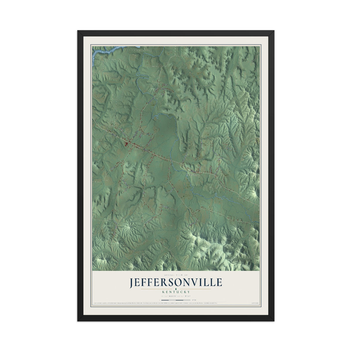 Map of Jeffersonville, Kentucky, 12 x 18 inch print in a black wood frame