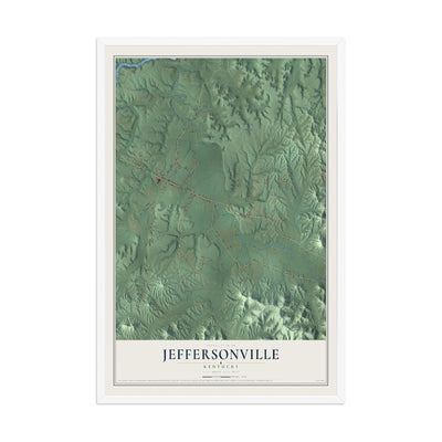 Map of Jeffersonville, Kentucky, 12 x 18 inch print in a white wood frame