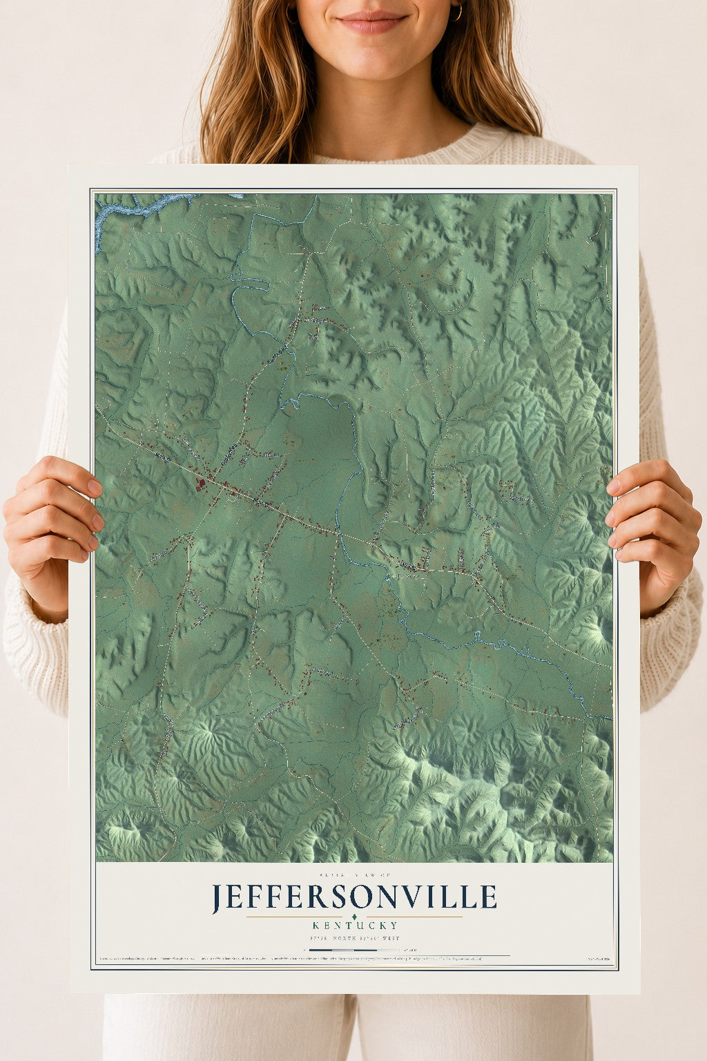 Map of Jeffersonville, Kentucky, 18 x 24 inch unframed archival matte print