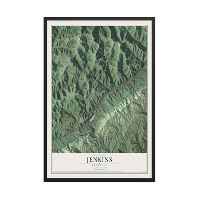 Map of Jenkins, Kentucky, 12 x 18 inch print in a black wood frame