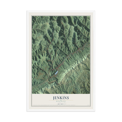 Map of Jenkins, Kentucky, 12 x 18 inch print in a white wood frame