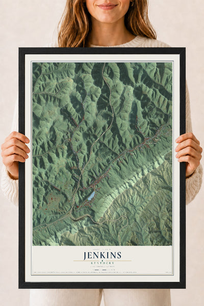 Map of Jenkins, Kentucky, 18 x 24 inch print in a black wood frame