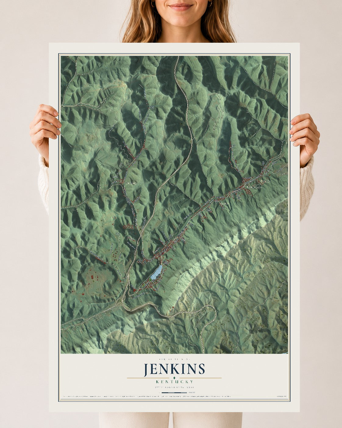 Map of Jenkins, Kentucky, 24 x 36 inch unframed archival matte print