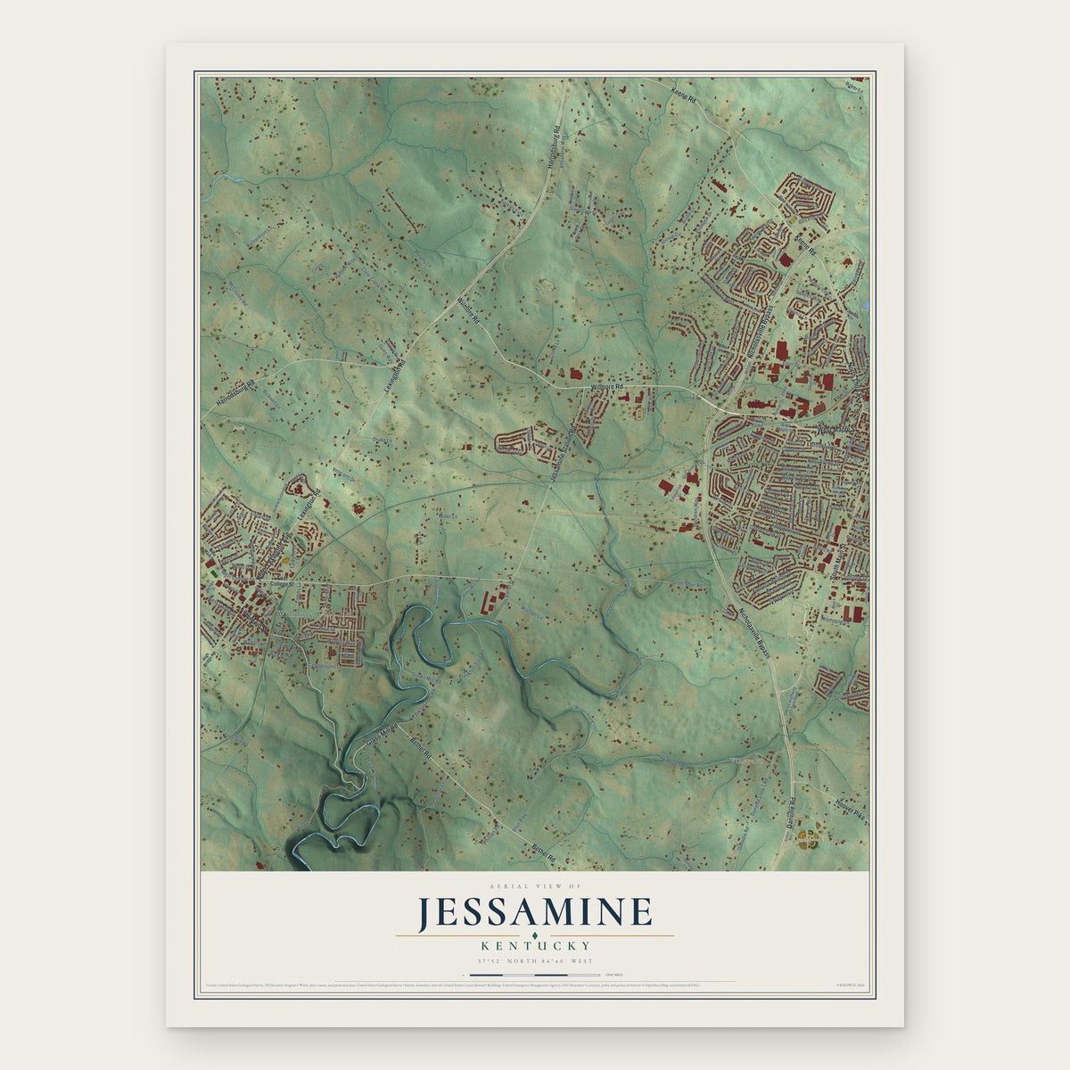 Jessamine, Kentucky map print, the full design