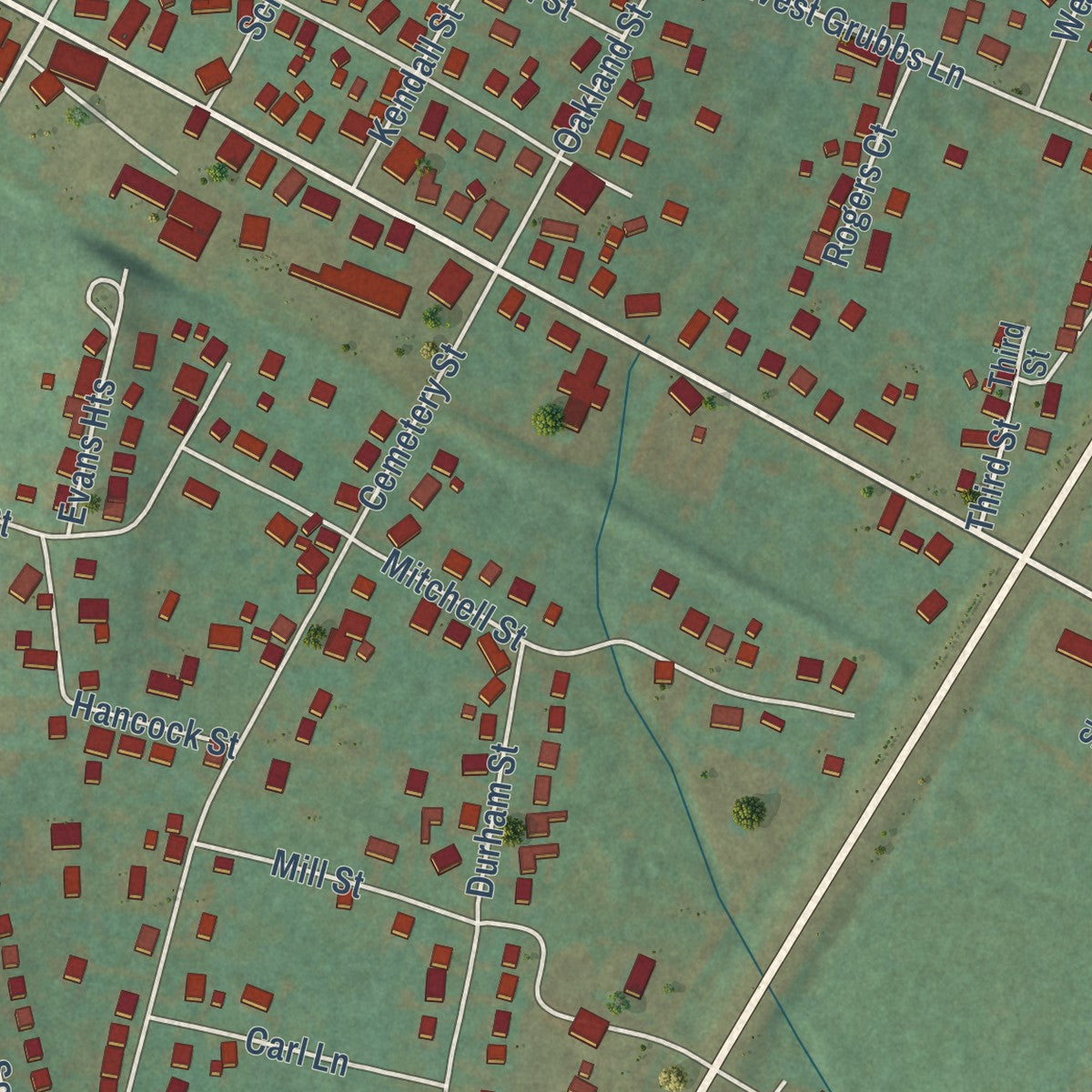 Close-up of the map of Junction City, Kentucky print showing street and building detail