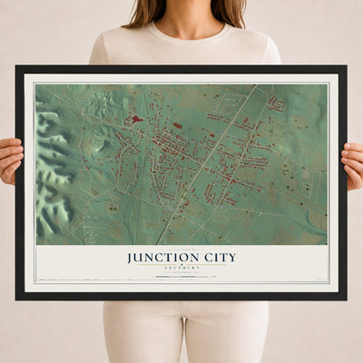 Map of Junction City, Kentucky, 18 x 24 inch print in a black wood frame