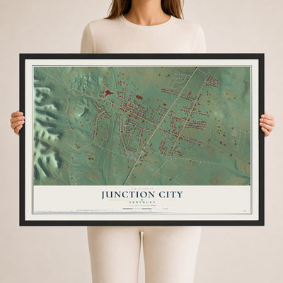 Map of Junction City, Kentucky, 24 x 36 inch print in a black wood frame