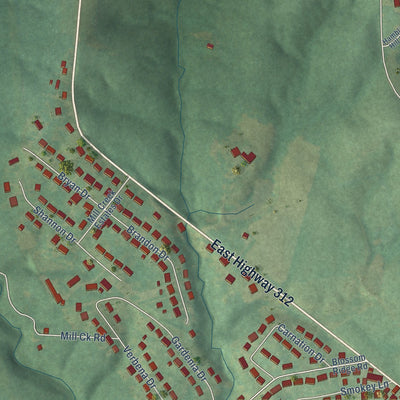 Close-up of the map of Keavy, Kentucky print showing street and building detail