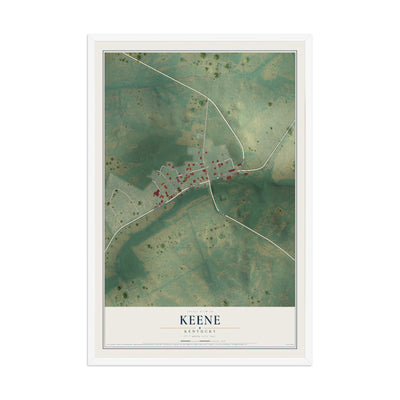 Map of Keene, Kentucky, 12 x 18 inch print in a white wood frame