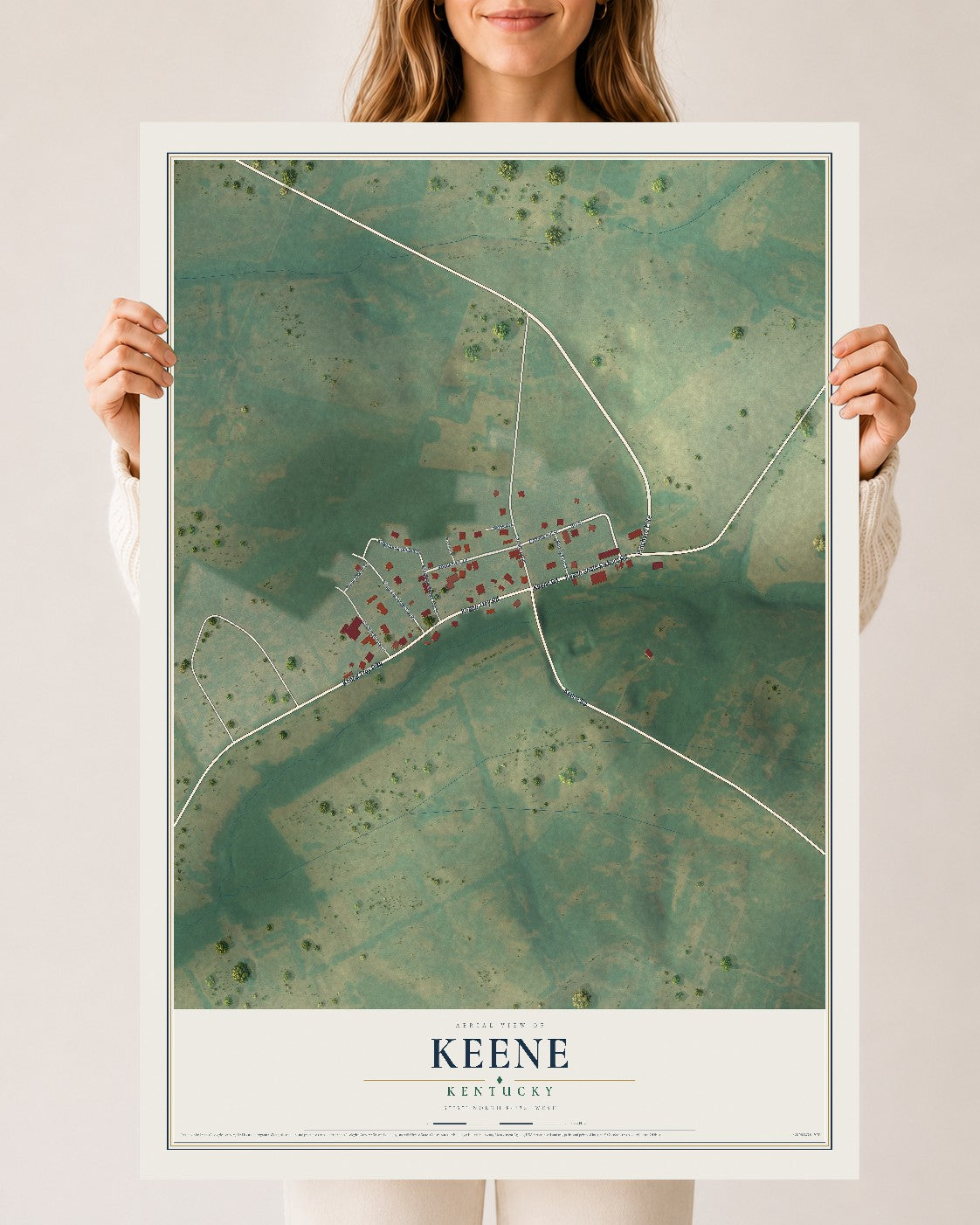Map of Keene, Kentucky, 24 x 36 inch unframed archival matte print