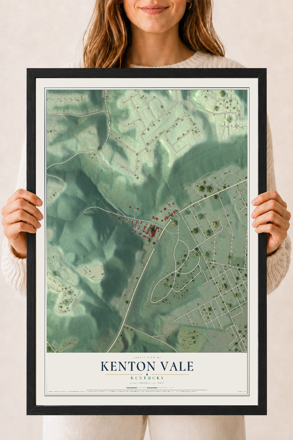 Map of Kenton Vale, Kentucky, 18 x 24 inch print in a black wood frame