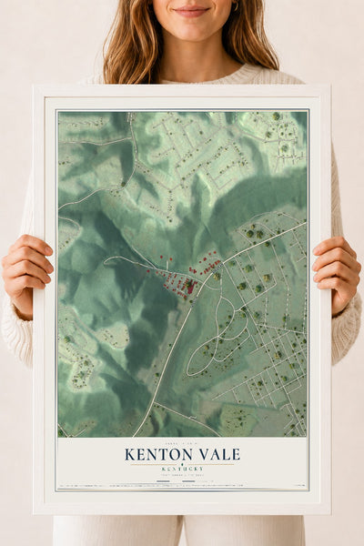 Map of Kenton Vale, Kentucky, 18 x 24 inch print in a white wood frame