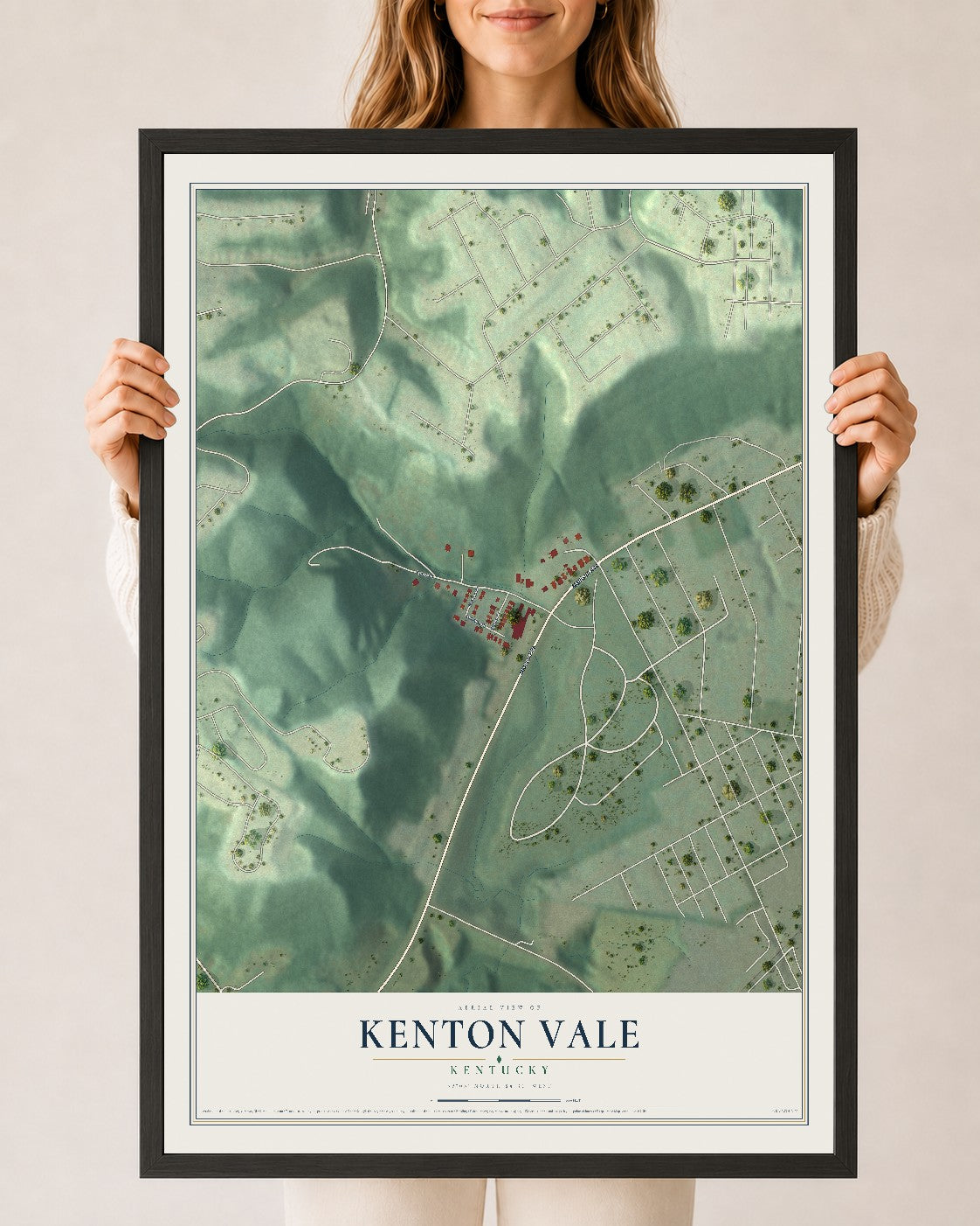 Map of Kenton Vale, Kentucky, 24 x 36 inch print in a black wood frame
