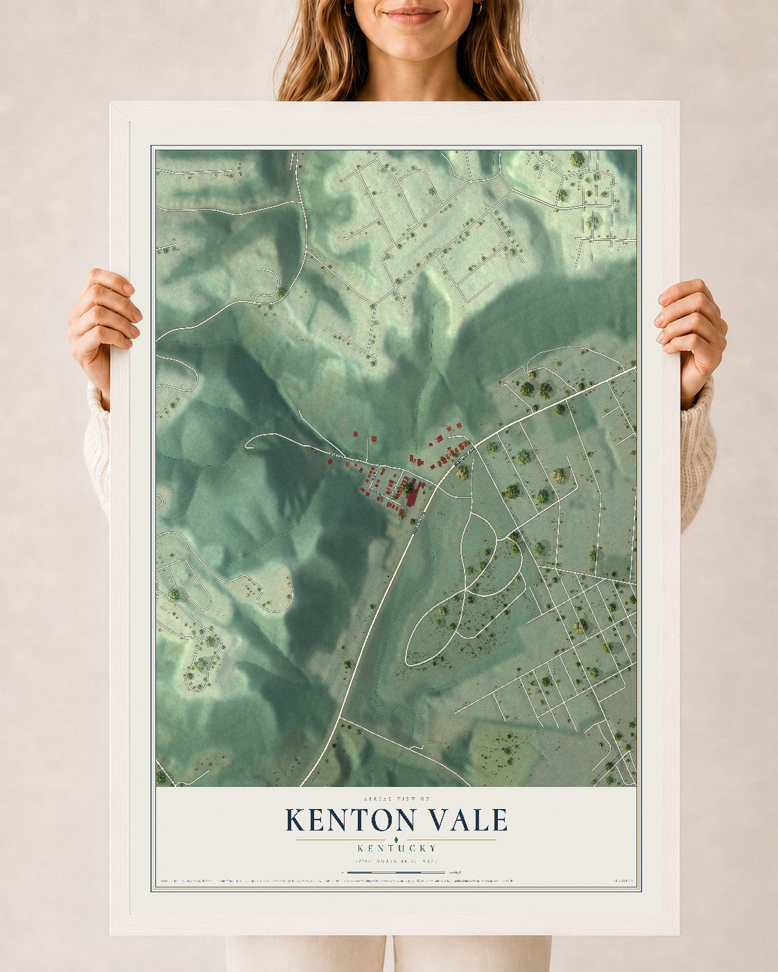 Map of Kenton Vale, Kentucky, 24 x 36 inch print in a white wood frame